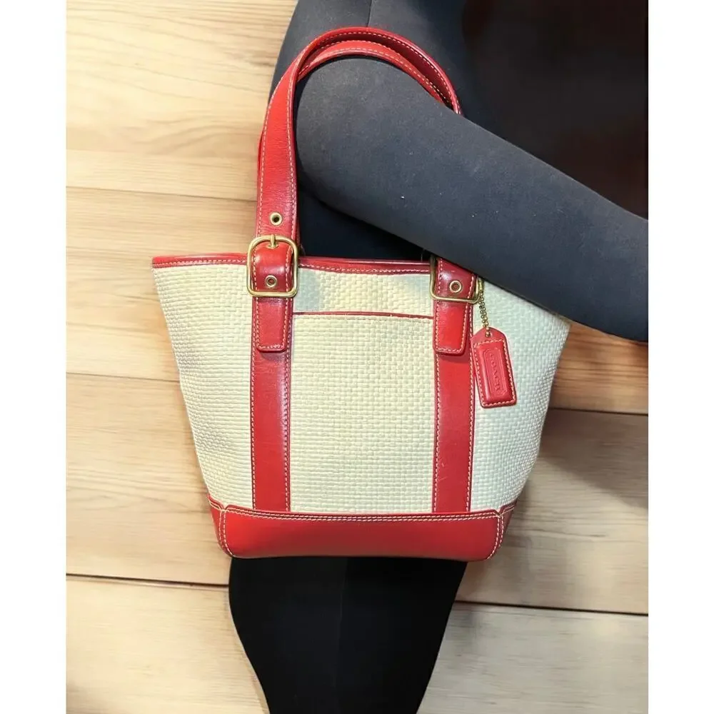 Vintage Coach 8909 Woven Straw Tote